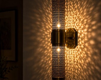 Handmade Brass Wall Sconce, Moroccan Wall Light, Luxury Brass Lighting, Perforated Brass Lamp, Hotel Style Wall Decor, Artisan Wall Fixture