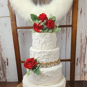 Wedding Red Rose Cake Topper | Silk Flower Topper | Birthday Cake Topper | Artificial Flower Cake Topper | 2 Piece Cake Topper
