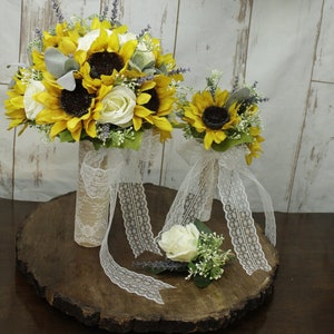 Sunflower Bouquet - Brides Bouquet | Faux Flower Bouquet | Greenery Bouquet | Wedding Bouquet Set | Winter Bouquet |