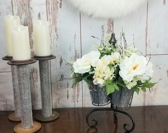 Farmhouse Ivory Floral Arrangement, Table Top Centerpiece, Elegant Cream White Rose and Hydrangea floral Arrangement