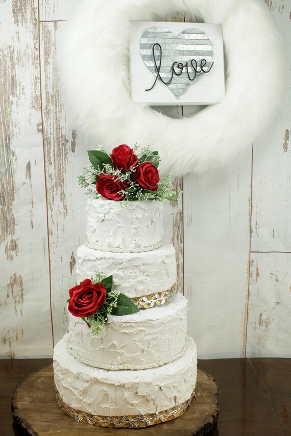 Wedding Red Rose Cake Topper Silk Flower Topper Birthday Etsy