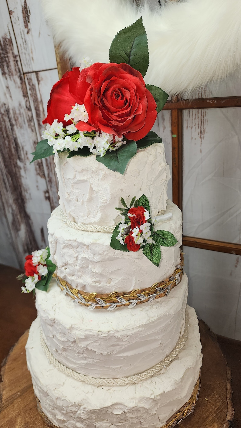 Wedding Red Rose Cake Topper Silk Flower Topper Birthday Etsy