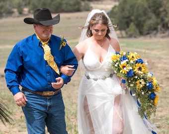 Cascading Bouquet - Sunflower Bouquet | Silk Roses | Faux Flower Bouquet | Silk Wedding Bouquet