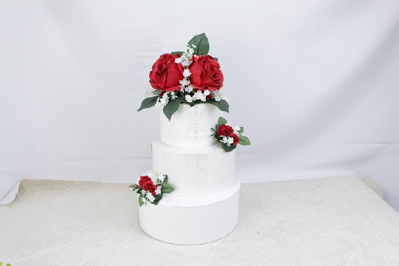 Wedding Red Rose Cake Topper Silk Flower Topper Birthday Etsy