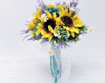 Sunflower Bouquet -- Boho Bridal Bouquet | Woodsy Wedding | Wildflower Bouquet | Forest Wedding | Bridesmaids Bouquet