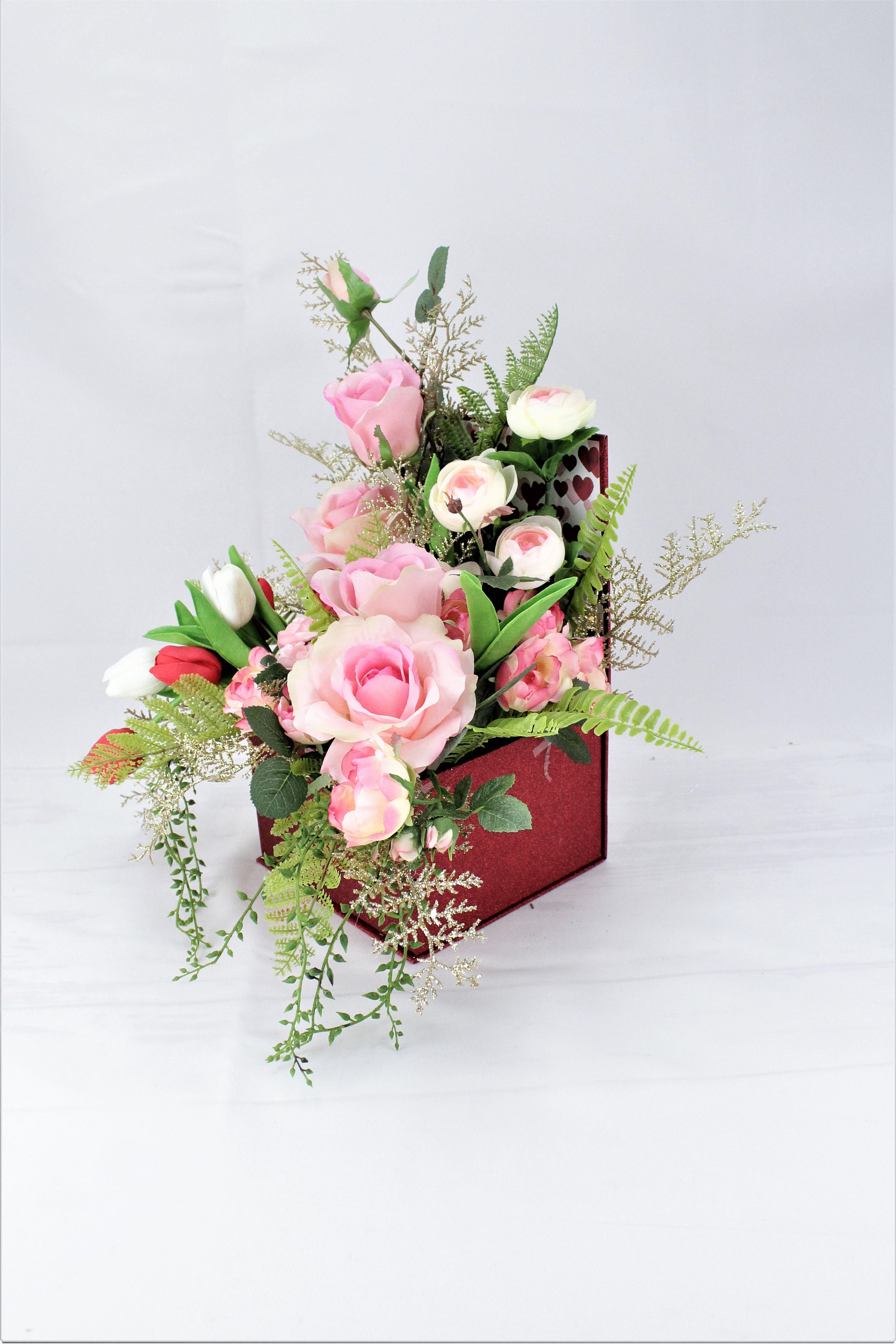 Spring Rose/Tulip Arrangement Rose Boxed Arrangement Pink | Etsy