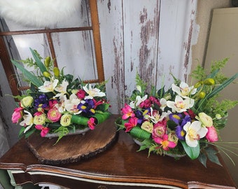 Galvanized Alter Flower Arrangement | Tropical Flower Centerpieces | Mixed Centerpiece | Ceremony Flowers | Church Alter Flowers | 2 pc set