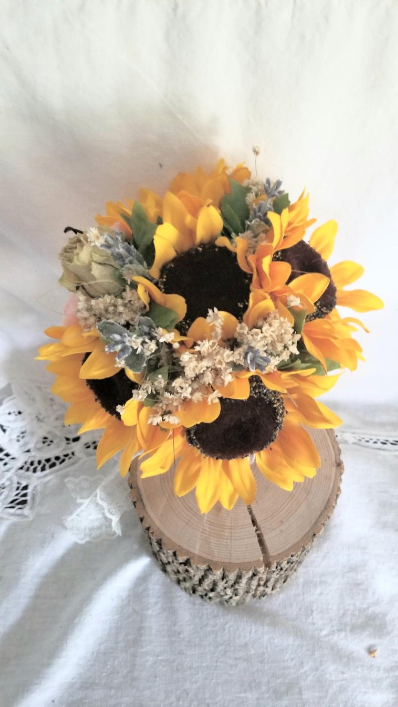 Wedding Bouquet Peach Wedding Bouquet Sunflower Junior Bridesmaid Bouquet Bridal Wedding Bouquet Dried Flower Bouquet Lavender Bouquet