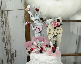 Skeleton Cake Topper, Till Death Do Us Part Topper, Halloween Topper, Gothic Cake Topper, Bride and Groom Cake Topper, Wedding Cake Topper