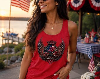 Couples 250 4th American Flag Spade with Wings Tank Top | Patriotic Card Symbol
