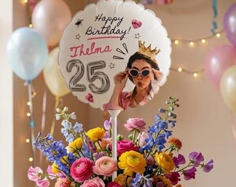Fotoballon voor een verjaardag | Ballon met gepersonaliseerde naam en leeftijd | Trendy feestdecoratie met foto