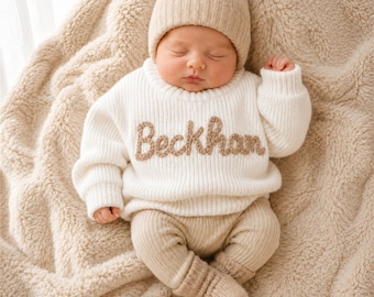 Jersey personalizado con nombre de bebé / Jersey de punto bordado para niño pequeño / Acogedor regalo personalizado para bebé