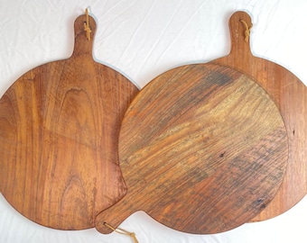 Reclaimed Teak Bread Board, Round Vintage Charcuterie Platter