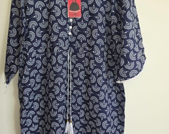 100% Cotton Ladies Handmade Tunic Lightweight Boho with White Lace Trim - 9 colours avail