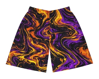 Basketball Shorts — Purple & Gold All-Over Print