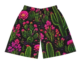 Neon Cactus Basketball Shorts — All-Over-Print Floral Desert Athletic Shorts