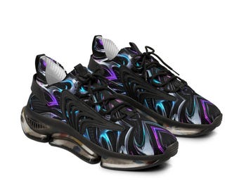 Men's Mesh Sneakers — Futuristic Neon Abstract Running Shoes