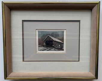 Vintage 1982 Covered Bridge Color Etching by John Behrendt – Signed AP EA
