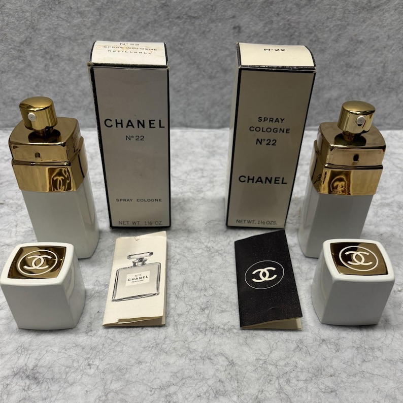 Vintage 1970s Chanel No 22 Spray Cologne Bundle 1 Full / 1 Empty Bottle Set immagine 1