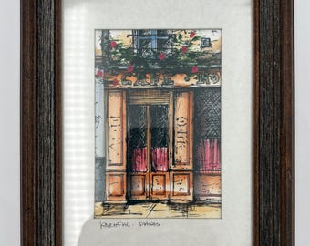 Vintage 1970s Paris Cafe Art Print - Ruchfial Paris - Custom Framed New Jersey