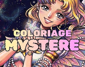 Pagine da colorare di ragazze magiche in PDF | Anime retrò anni '90 Guerrieri spaziali da colorare con i numeri | Stampa su tablet Procreate | Guerriero della L