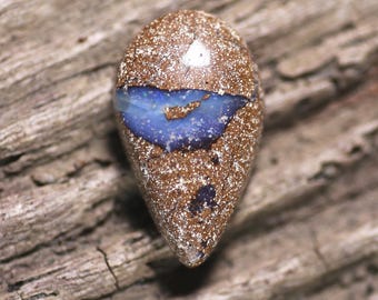 15ct Translucent Blue Crystal Opal | High Dome Teardrop Cabochon | Geometric Australian Picture Stone