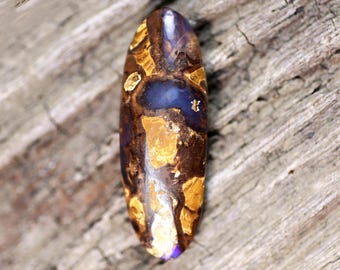 26ct Elongated Oval Boulder Opal | Dark Purple Blue Crystal Cabochon | Symmetrical Talisman Setting Stone