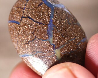 43ct Large Boulder Opal Cabochon | Light Peppered Blue Seam Stone | Rounded Oval Australian Ironstone