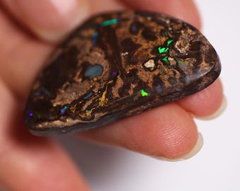 58ct Large Boulder Opal Cabochon | Australian Green Flash Freeform | Natural Ironstone Matrix Plate