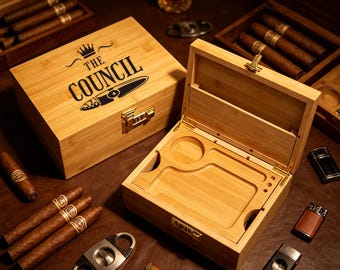 Humidor per sigari in bambù personalizzato / Scatola ricordo in legno incisa per testimoni dello sposo / Regalo di nozze personalizzato per il testimone / Bomboniera ricordo per feste maschili