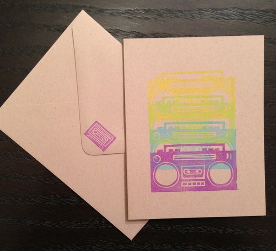Items similar to Handmade Boombox & Cassette Cards / Stationery (set of