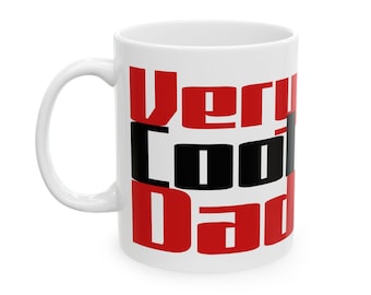 Dad Coffee Mug | Bold Red Black Lettering Ceramic Cup (11oz or 15oz)