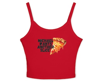 Camiseta regata "Michael quer outra fatia" | Estampa de fatia de pizza