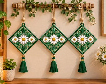 Disegno per ricamo a macchina di un ornamento a forma di margherita FSL / Decorazione floreale in pizzo da appendere / File per ricamo a macchina