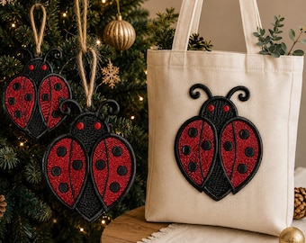 Motif de broderie dentelle autoportant coccinelle, fichier d'ornement (téléchargement numérique)