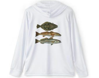 Three Fish Illustration Hoodie | Angler Fishing Shirt, Saltwater Species