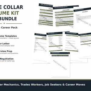Lot de modèles de CV cols bleus, CV mécanicien diesel, lettre de motivation, préparation à un entretien, PDF Word modifiable