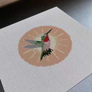 Green Hummingbird Needlepoint Canvas, Beginner Friendly Needlepoint Printed Canvas, Tropical Bird Decor-342