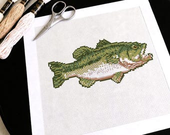 Bass Fisch Nadelspitzen Kit, Anfänger Nadelspitzen Leinwand, Angeln Dekor Handwerk