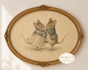 Tańczący Mysi Ludek | Fantazyjna Mysia Sztuka Ścienna | Bajkowy Pokój Dziecięcy | Dekoracje Dziecięce Cottagecore | Inspirowane Beatrix Potter | Pobieranie Cyfrowe
