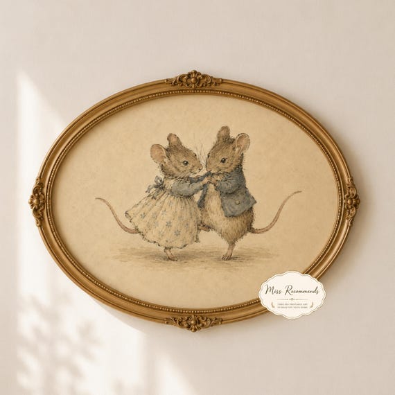 Dancing Mousefolk | Whimsical Mouse Wall Art | Storybook Nursery | Cottagecore Children's Decor | Beatrix Potter Inspired | Digital Download