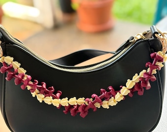 Handmade Burgundy Puakenikeni & Crown Flower Purse Lei Charm