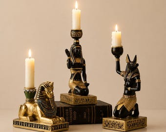 Egyptian Mythology Candle Holder – Anubis Statue Tealight Holder, Sphinx & Cat Home Decoration Gift