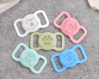 Custom Engraving AirTag Collar Holder, Silent Slide On Pet Identity Tag, Soft Silent Silicone Air Tag Case for Pet Collars