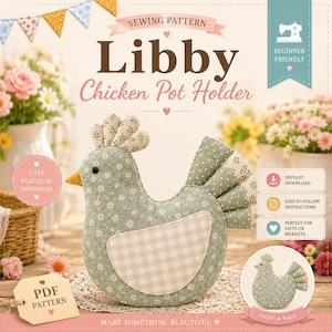 Chicken Oven Mitt Sewing Pattern PDF | Farmhouse Potholder Pattern | Quilted Hot Pad PDF | Beginner Sewing Project | Instant Download