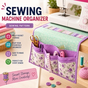 Modello PDF per organizer per macchina da cucire / Tutorial per organizer pieghevole per cucito / Borsa da viaggio per riporre i materiali per il cucito / Progetto di quilting e regalo per appassionate di cucito