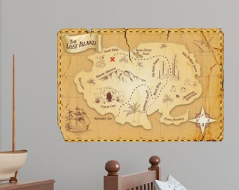 Pirate Map Wall Decal - Pirate Theme, Treasure Map, Aged Map