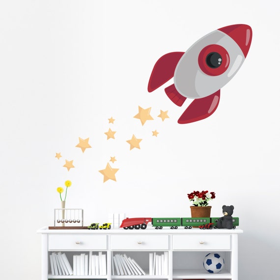 Blast Off Rocketship Wall Decal Space Decal Kids Room Wall Etsy