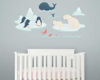 Alaska Friends Printed Wall Decal - Polar Bear Decal, Polar Bear Art, Bear Decal, Polar Bear Nursery, Polar Bear Baby, Winter Wall Decor