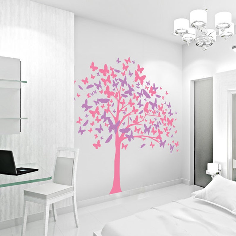 butterfly tree vinyl decal sticker-tree wall sticker nature | etsy